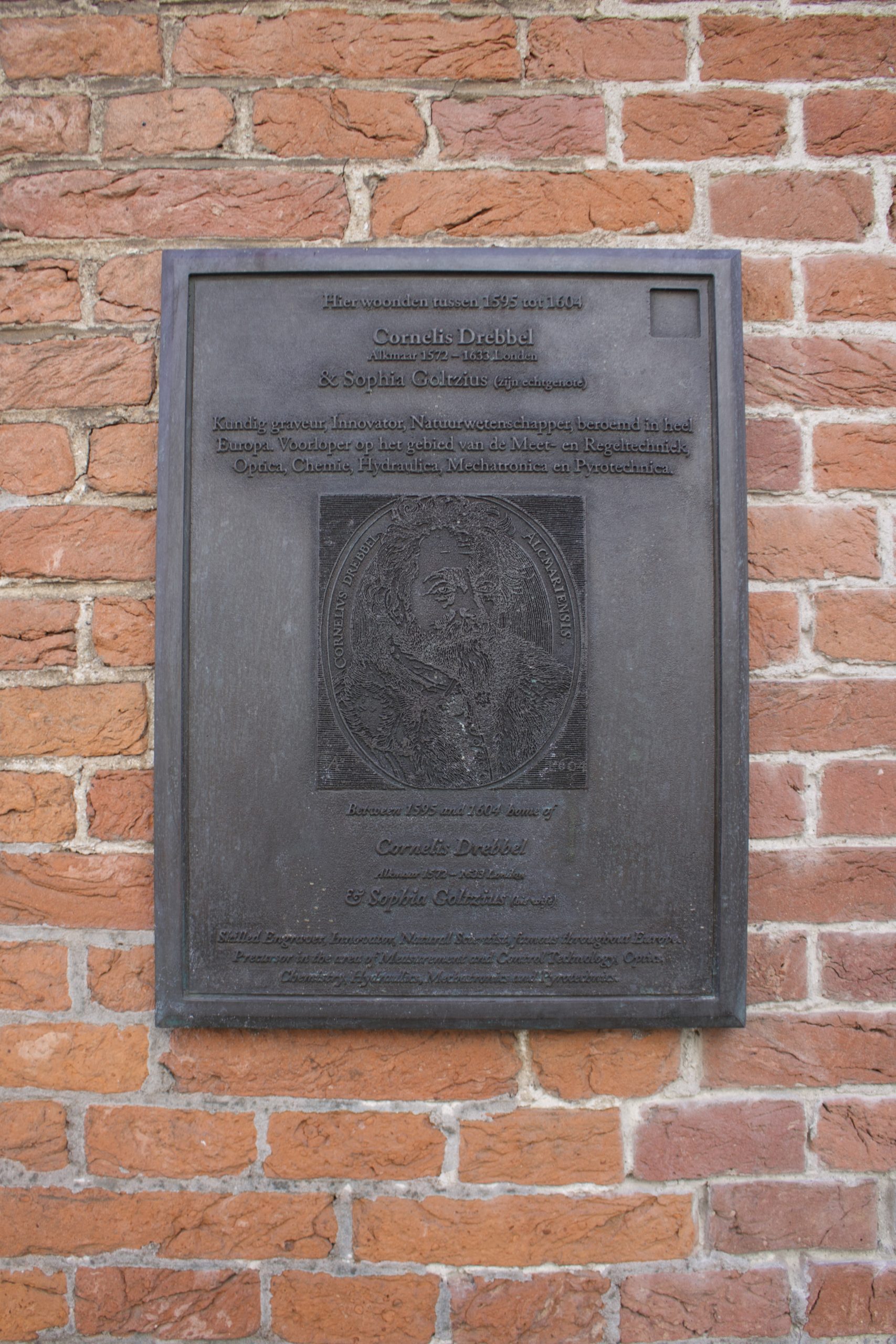 Plaquette op gevel, Cornelis Jacobsz Drebbel woonhuis