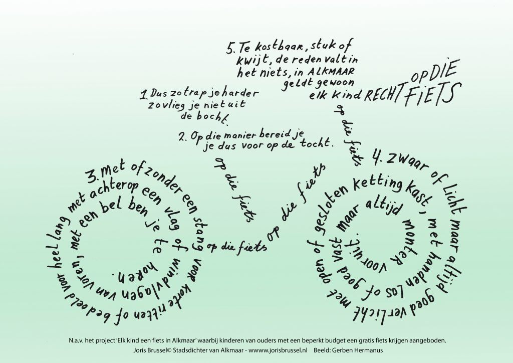 afbeelding van een gedicht van Joris Brussel over het project Elk kind en fiets.