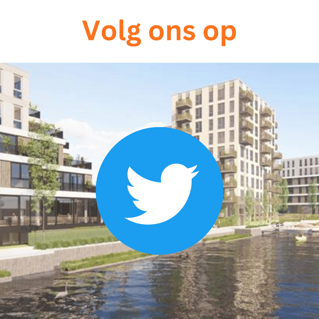 artistieke impressie van het toekomstig Alkmaars Kanaal, met een link naar de Twitterpagina