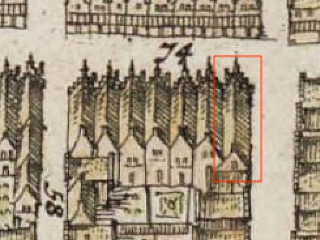 Langestraat 11 op de kaart van J. Blaeu uit 1650.