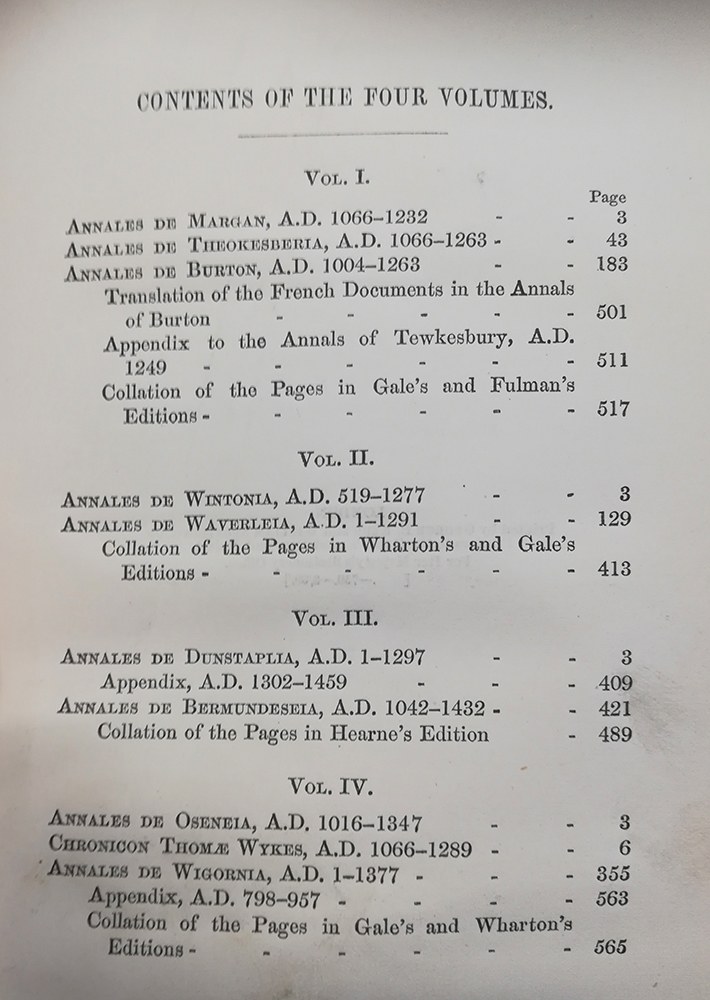 Contents of the four volumes
