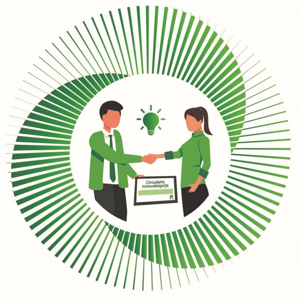 Een illustratie van een 2 mensen waarvan de ene een prijs overhandigd krijgt.